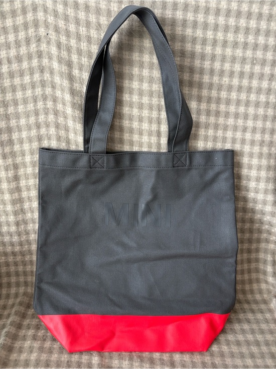 OFFICIAL MINI COOPER CANVAS TOTE BAG DARK GREY/RED